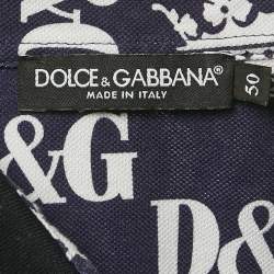 Dolce & Gabbana Navy Blue D&G Print Cotton Polo T-Shirt L