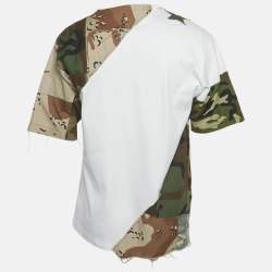 Dolce & Gabbana White Cotton Knit Camouflage Panelled T-Shirt M