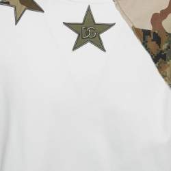 Dolce & Gabbana White Cotton Knit Camouflage Panelled T-Shirt M