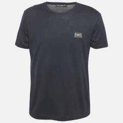 Dolce & Gabbana Navy Blue Cotton Logo Plaque Crew Neck T-Shirt L