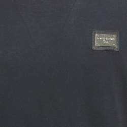 Dolce & Gabbana Navy Blue Cotton Logo Plaque Crew Neck T-Shirt L