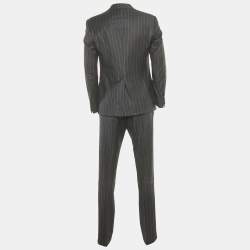 Pre Owned Dolce & Gabbana Black Stripe Wool Tailored Pants Suit M