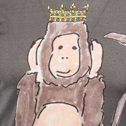 Dolce & Gabbana Dark Grey Wise Monkey Print Cotton T-Shirt XS