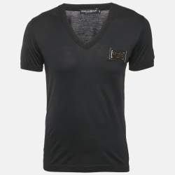 Dolce & Gabbana Multicolor Cotton Logo Plaque V-Neck T-Shirt XS