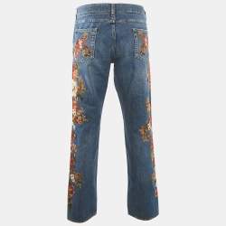 Dolce & Gabbana Blue Floral-Embroidered Denim 16 Classic Jeans XXL Waist 36"