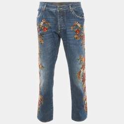 Dolce & Gabbana Blue Floral-Embroidered Denim 16 Classic Jeans XXL Waist 36"