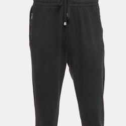 Pre Owned Dolce & Gabbana Black Cotton Logo Plaque Detail Sweatpants XXL