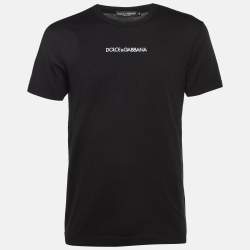 Pre Owned Dolce & Gabbana Black Logo Embroidered Cotton Crew Neck T-Shirt S
