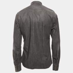 مملوكة مسبقًا قميص دولتشي أند غابانا دنيم بواجهة أزرار أسود متآكل مقاس كبير (لارج)