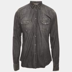 مملوكة مسبقًا قميص دولتشي أند غابانا دنيم بواجهة أزرار أسود متآكل مقاس كبير (لارج)