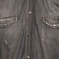 مملوكة مسبقًا قميص دولتشي أند غابانا دنيم بواجهة أزرار أسود متآكل مقاس كبير (لارج)