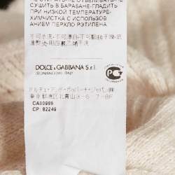 Pre Owned Dolce & Gabbana Cream Patterned Knit Polo T-Shirt M