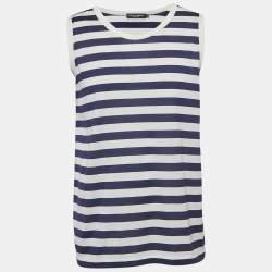 Pre Owned Dolce & Gabbana Blue/White Striped Jersey Sleeveless T-Shirt XS