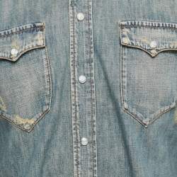 Pre Owned Dolce & Gabbana Blue Faded Distressed Denim Shirt XL