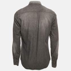 Pre Owned Dolce & Gabbana Grey Distressed Denim Long Sleeve Shirt L