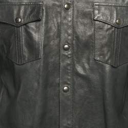 Pre Owned Dolce & Gabbana Green Real Leather Button Front Shirt XL