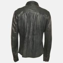 Pre Owned Dolce & Gabbana Green Real Leather Button Front Shirt XL