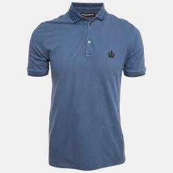 Pre Owned Dolce & Gabbana ark Blue Cotton Pique Polo T-Shirt M