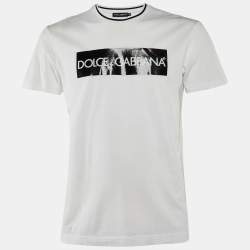 Pre Owned Dolce & Gabbana White/Black Logo Print Cotton Crew Neck T-Shirt S