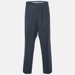 Pre Owned Dolce & Gabbana Navy Blue Striped Wool Formal Trousers XXXL