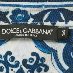 Pre Owned Dolce & Gabbana Blue Majolica Print Cotton Pique Polo T-Shirt XXL