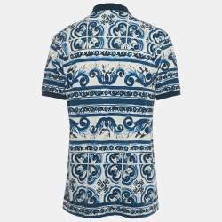Pre Owned Dolce & Gabbana Blue Majolica Print Cotton Pique Polo T-Shirt XXL