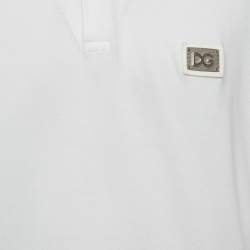 Pre Owned Dolce & Gabbana White Cotton Logo Plaque Detail Polo T-Shirt XXL