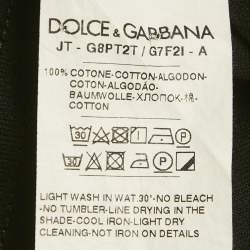 Pre Owned Dolce & Gabbana Black Cotton Logo Plaque Detail V-Neck T-Shirt M