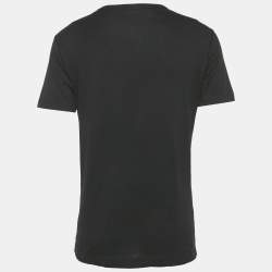 Pre Owned Dolce & Gabbana Black Cotton Logo Plaque Detail V-Neck T-Shirt M