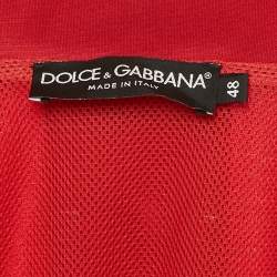Pre Owned Dolce & Gabbana Red Jersey Logo Applique Zip-Up Jacket M