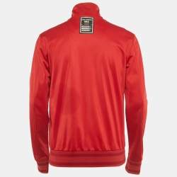 Pre Owned Dolce & Gabbana Red Jersey Logo Applique Zip-Up Jacket M