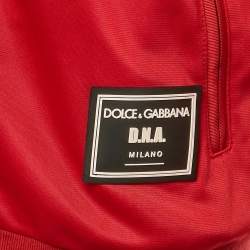 Pre Owned Dolce & Gabbana Red Jersey Logo Applique Zip-Up Jacket M