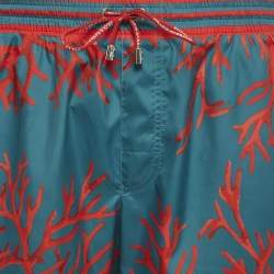 Pre Owned Dolce & Gabbana Teal Printed Synthetic Swim Shorts L