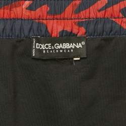 Pre Owned Dolce & Gabbana Navy Blue Printed Synthetic Swim Shorts L