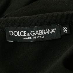 Pre Owned Dolce & Gabbana Black Cotton Logo Patch Detail Crew Neck T-Shirt M