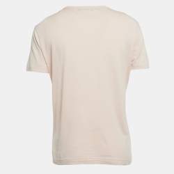 Pre Owned Dolce & Gabbana Pink/Peach Logo Plaque Detail Cotton Crew Neck T-Shirt M