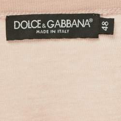 Pre Owned Dolce & Gabbana Pink/Peach Logo Plaque Detail Cotton Crew Neck T-Shirt M