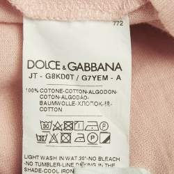 Pre Owned Dolce & Gabbana Pink/Peach Logo Plaque Detail Cotton Crew Neck T-Shirt M