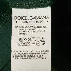 Pre Owned Dolce & Gabbana Green Logo Plaque Detail Cotton Crew Neck T-Shirt M