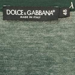 Pre Owned Dolce & Gabbana Green Logo Plaque Detail Cotton Crew Neck T-Shirt M