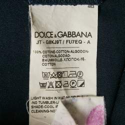 Pre Owned Dolce & Gabbana Navy Blue Logo Plaque Detail Cotton Crew Neck T-Shirt M