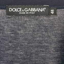 Pre Owned Dolce & Gabbana Navy Blue Logo Plaque Detail Cotton Crew Neck T-Shirt M