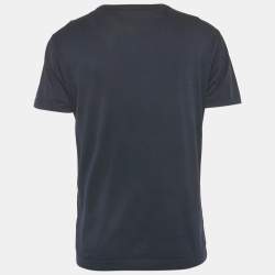 Pre Owned Dolce & Gabbana Navy Blue Logo Plaque Detail Cotton Crew Neck T-Shirt M