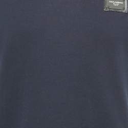 Pre Owned Dolce & Gabbana Navy Blue Logo Plaque Detail Cotton Crew Neck T-Shirt M