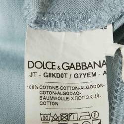 Pre Owned Dolce & Gabbana Light Blue Logo Plaque Detail Cotton Crew Neck T-Shirt M