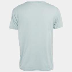 Pre Owned Dolce & Gabbana Light Blue Logo Plaque Detail Cotton Crew Neck T-Shirt M