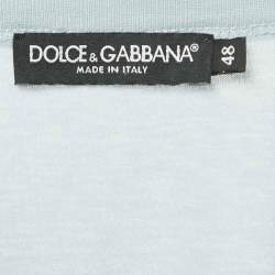 Pre Owned Dolce & Gabbana Light Blue Logo Plaque Detail Cotton Crew Neck T-Shirt M