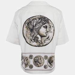 Pre Owned Dolce & Gabbana Off-White Coin Print Cotton Hawaiian Shirt L