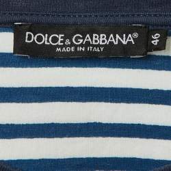 Pre Owned Dolce & Gabbana Blue Striped Majolica Print Cotton Crew Neck T-Shirt S