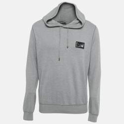 Pre Owned Dolce & Gabbana Grey Cotton Logo Plaque Detail Hoodie L